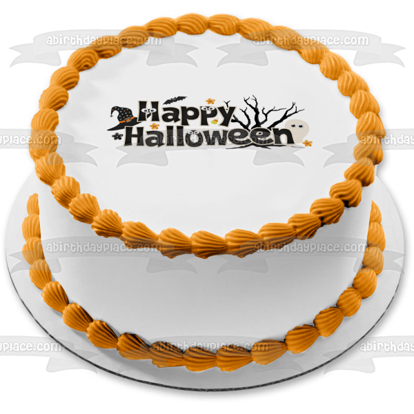 Happy Halloween Ghosts Witches Hats Edible Cake Topper Image ABPID54328