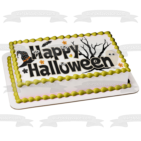 Happy Halloween Ghosts Witches Hats Edible Cake Topper Image ABPID54328