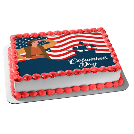 Columbus Day American Flag Edible Cake Topper Image ABPID54269