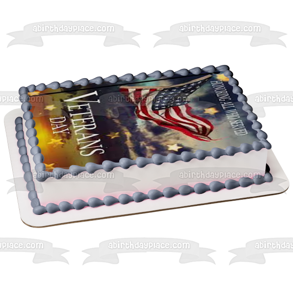 Imagen de decoración comestible para tarta del Día de los Veteranos en honor a todos los que sirvieron a la bandera estadounidense ABPID54349 