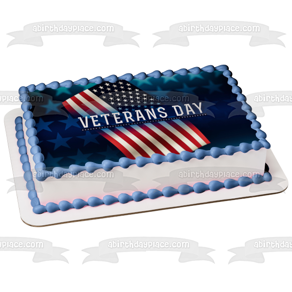 Imagen de decoración comestible para tarta con bandera estadounidense del Día de los Veteranos ABPID54352 