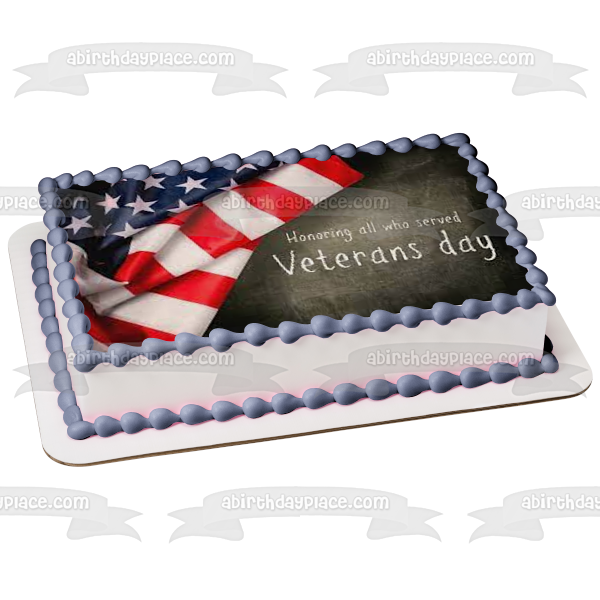 Honrando a todos los que sirvieron Día de los Veteranos Bandera estadounidense Decoración comestible para tarta Imagen ABPID54347 