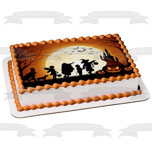 Feliz Halloween Calabazas aterradoras Truco o tratantes Adorno comestible para tarta Imagen ABPID54314 