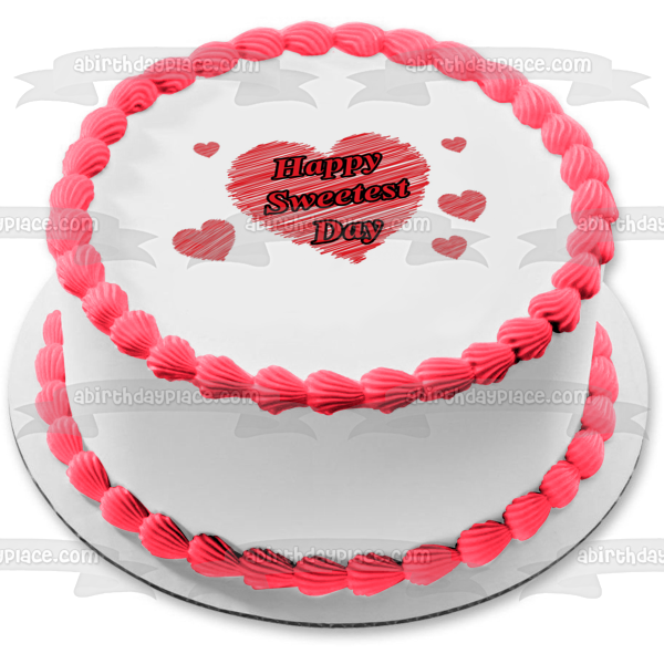 Imagen comestible para decoración de tarta con corazones rosas del feliz día más dulce ABPID54302 