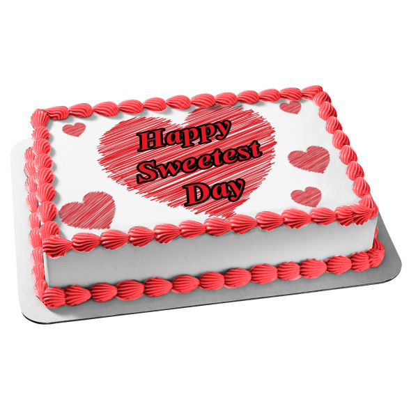 Happy Sweetest Day Pink Hearts Edible Cake Topper Image ABPID54302