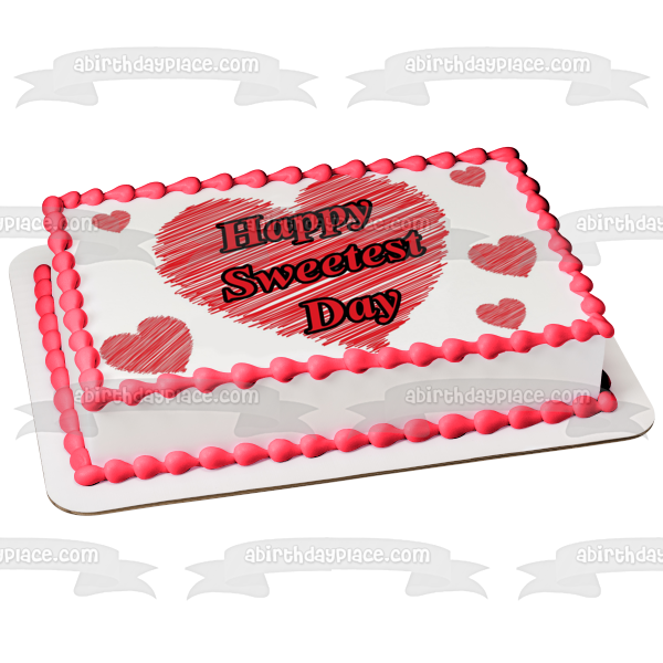 Imagen comestible para decoración de tarta con corazones rosas del feliz día más dulce ABPID54302 