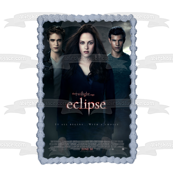 The Twilight Saga: Eclipse Movie Poster Edward Bella Jacob Edible Cake Topper Image ABPID54571