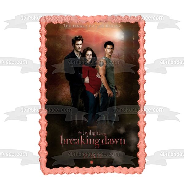 The Twilight Saga: Breaking Dawn Part 1 Movie Poster Edward Bella Jacob Edible Cake Topper Image ABPID54575