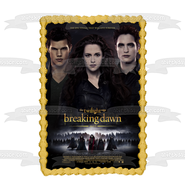 Póster de la película The Twilight Saga: Breaking Dawn Part 2 Jacob Bella Edward, decoración comestible para tarta, imagen ABPID54599 