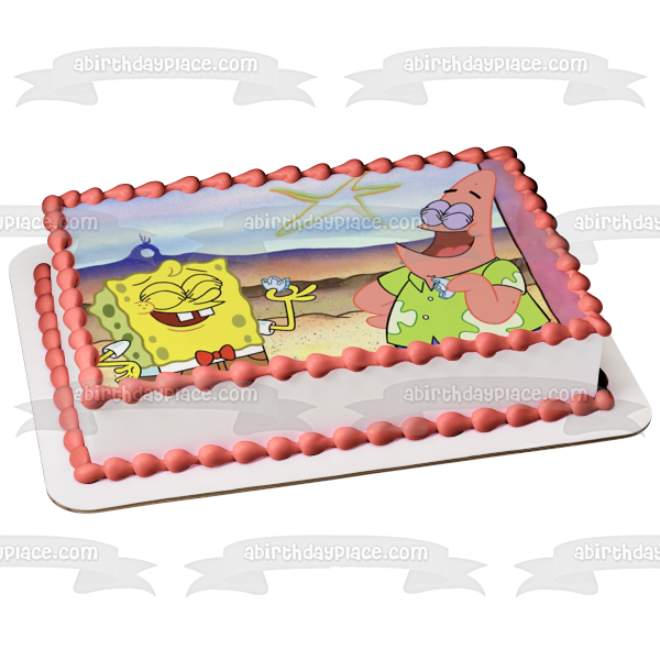 Decoración comestible para tarta con Bob Esponja y el show de Patricio Estrella, imagen ABPID54512 