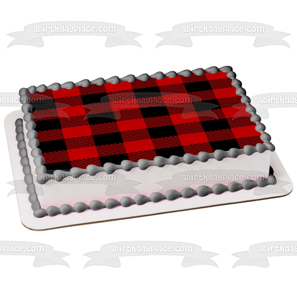 Adorno comestible para tarta con estampado de cuadros rojos y negros, imagen ABPID00211 