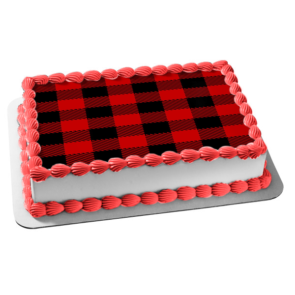 Adorno comestible para tarta con estampado de cuadros rojos y negros, imagen ABPID00211 