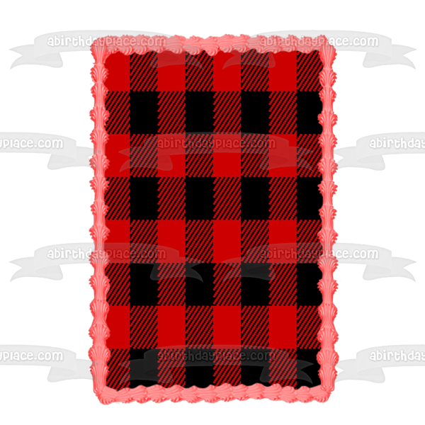 Red and Black Plaid Pattern Edible Cake Topper Image ABPID00211