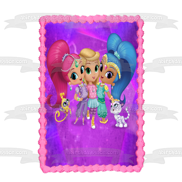 Shimmer and Shine Leah Pets Fondo morado Imagen comestible para decoración de tarta ABPID00220 