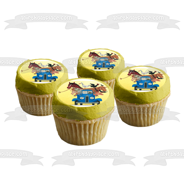 Adorno comestible para tarta con diseño de animales de granja de Alice Schertle, pequeño camión azul, imagen ABPID00466 