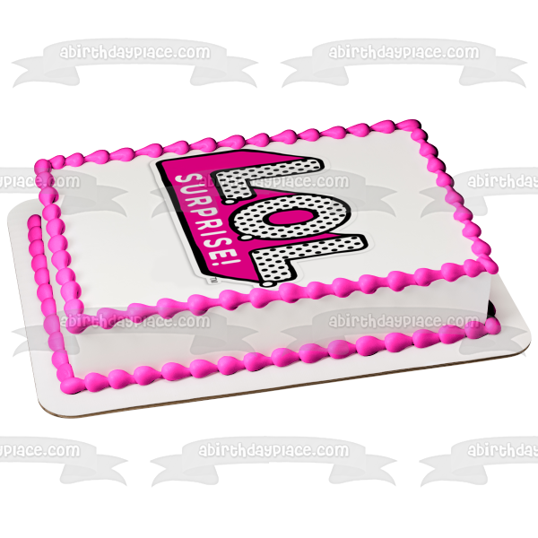 LOL. Surprise! Logo Pink White Black Polka Dot Edible Cake Topper Image ABPID00531