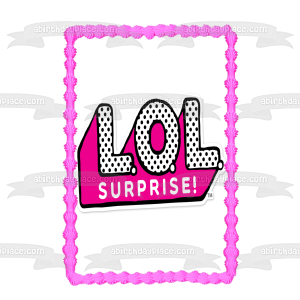 LOL. Surprise! Logo Pink White Black Polka Dot Edible Cake Topper Image ABPID00531