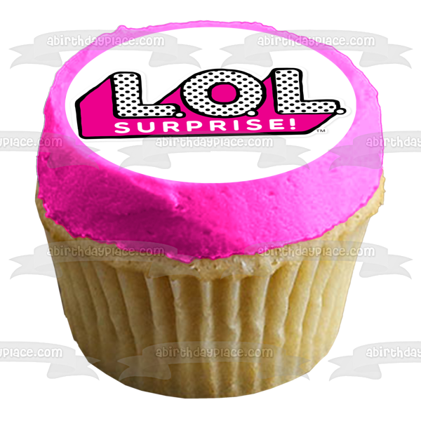 LOL. Surprise! Logo Pink White Black Polka Dot Edible Cake Topper Image ABPID00531