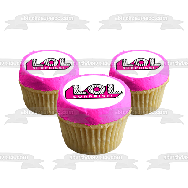 LOL. Surprise! Logo Pink White Black Polka Dot Edible Cake Topper Image ABPID00531