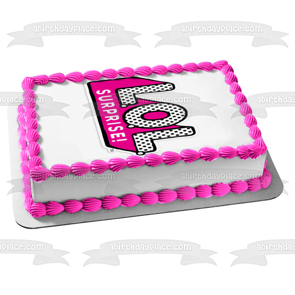 LOL. Surprise! Logo Pink White Black Polka Dot Edible Cake Topper Image ABPID00531