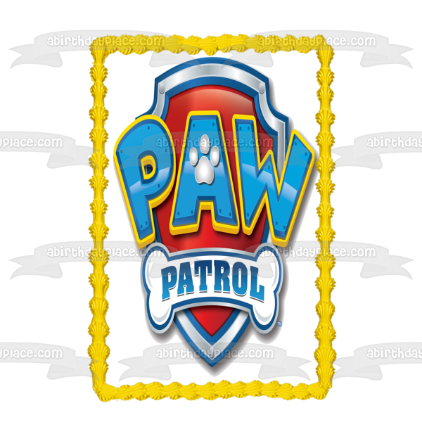 Paw Patrol Logo Escudo Hueso Pawprint Adorno comestible para tarta Imagen ABPID00538 