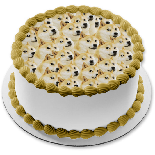 Shiba Inu perro Doge Meme cara patrón comestible decoración para tarta imagen ABPID00553 