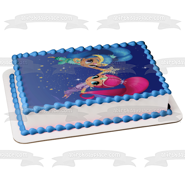 Adorno comestible para tarta con estrellas nocturnas Shimmer and Shine, imagen ABPID00614 