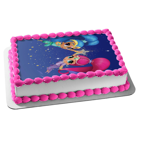 Adorno comestible para tarta con estrellas nocturnas Shimmer and Shine, imagen ABPID00614 