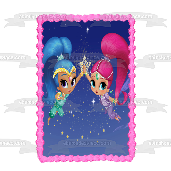 Adorno comestible para tarta con estrellas nocturnas Shimmer and Shine, imagen ABPID00614 