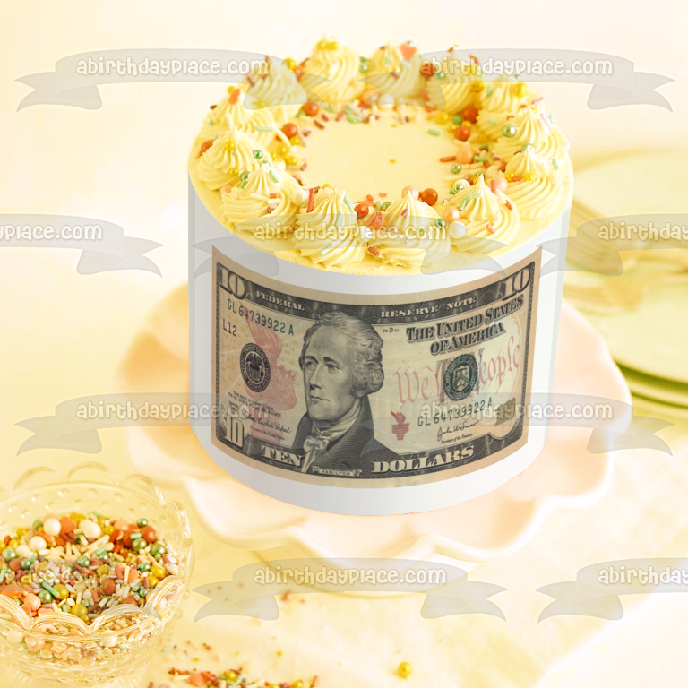 Imagen comestible para decoración de tarta con billete de 10 dólares, moneda americana, ABPID00012 