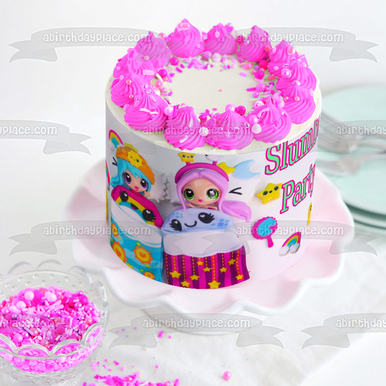 Slumber Party Girl Sleep Over Rainbows and Stars Edible Cake Topper Image ABPID00095