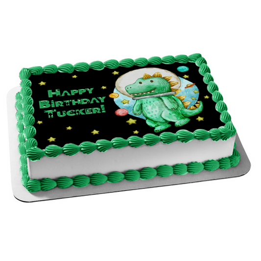 Dinosaur In Space Planets and Stars Edible Cake Topper Image ABPID54603