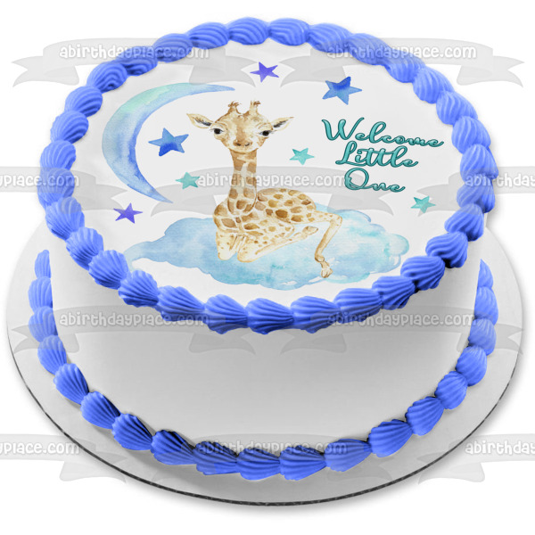 Baby Giraffe with the Moon and Stars Edible Cake Topper Image ABPID54606