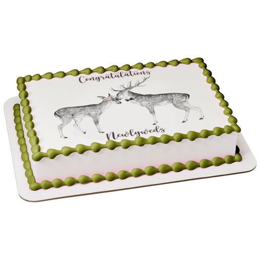 Woodland Love Doe and Buck Edible Cake Topper Image ABPID54607