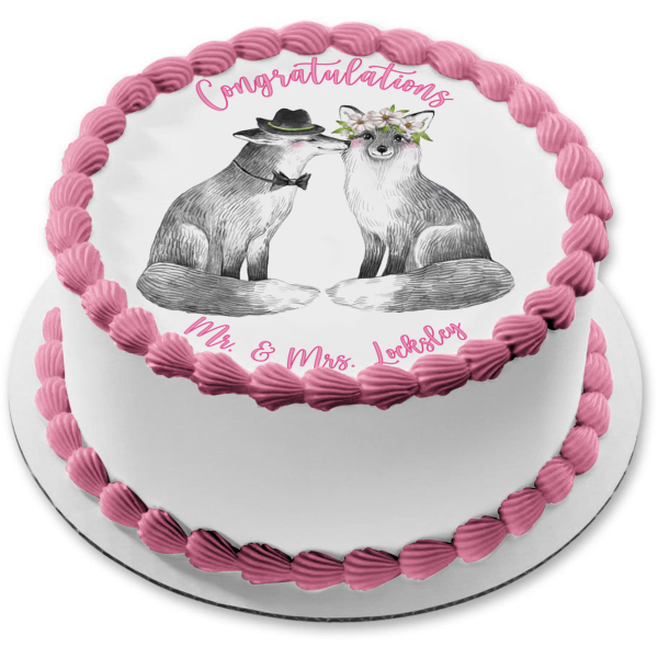 Woodland Love Foxes with Flowers Edible Cake Topper Image ABPID54608