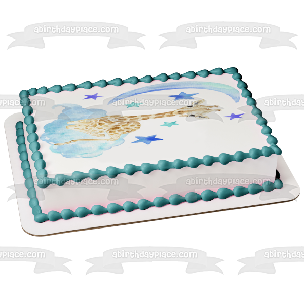 Baby Giraffe with the Moon and Stars Edible Cake Topper Image ABPID54606