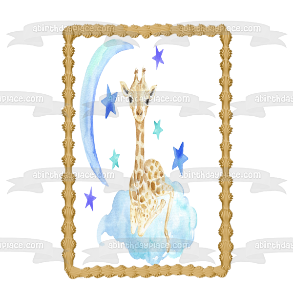 Baby Giraffe with the Moon and Stars Edible Cake Topper Image ABPID54606