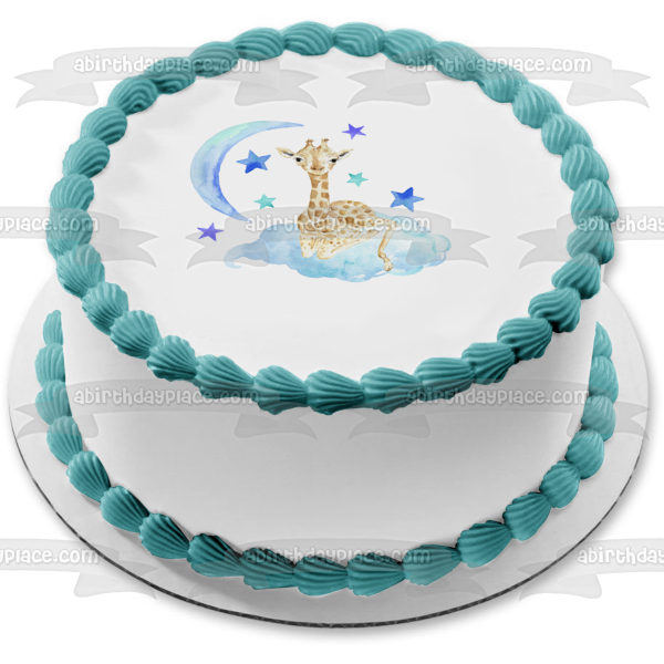 Baby Giraffe with the Moon and Stars Edible Cake Topper Image ABPID54606