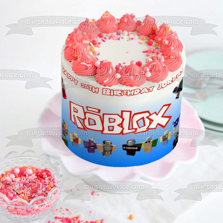 Imagen de adorno comestible para tarta de feliz cumpleaños del jugador personalizado de Roblox ABPID00150 