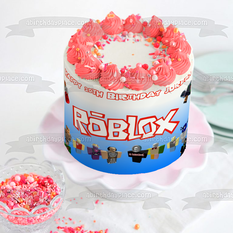 Roblox inspired edible handmade logo plaque / badge birthday cake topper