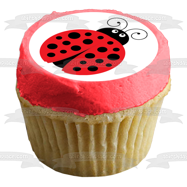 Adorno comestible para tarta con lunares rojos y negros de Lady Bug, imagen ABPID00212 