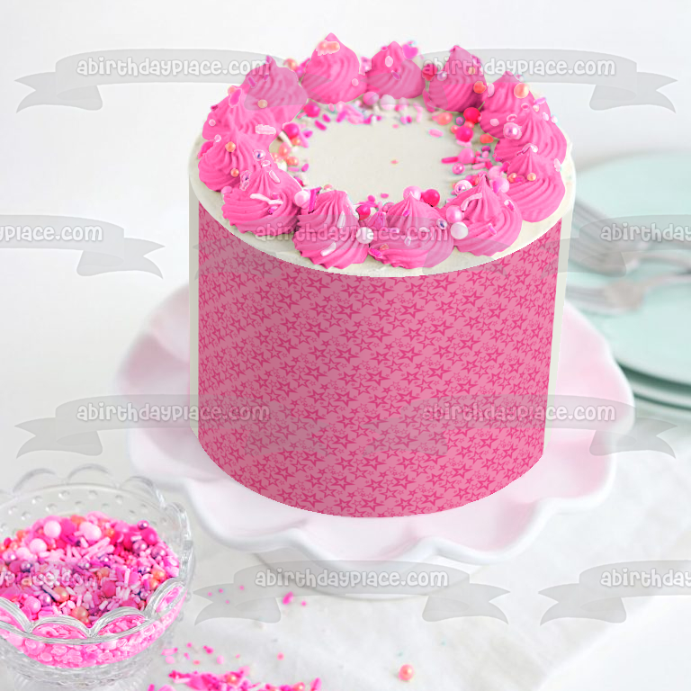 Pink Star Pattetn Pink Background Edible Cake Topper Image ABPID00311