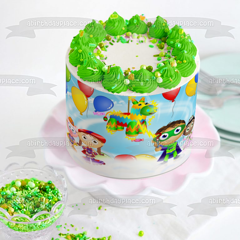 Super Why Princess Pea Alpha Pig Little Red Riding Hood Pinata Balloons Edible Cake Topper Image ABPID00355