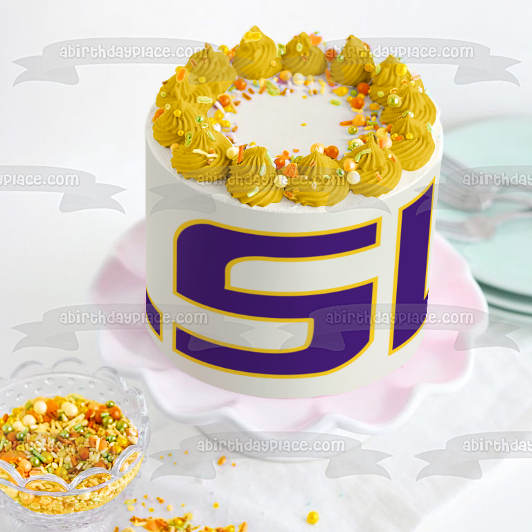 Imagen comestible para tarta con logotipo de LSU Tigers y Lady Tigers, equipos atléticos de la Universidad Estatal de Luisiana, ABPID00414 