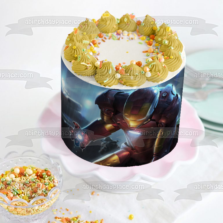 Iron Man Crouching In the Rain Tony Stark Edible Cake Topper Image ABPID00429