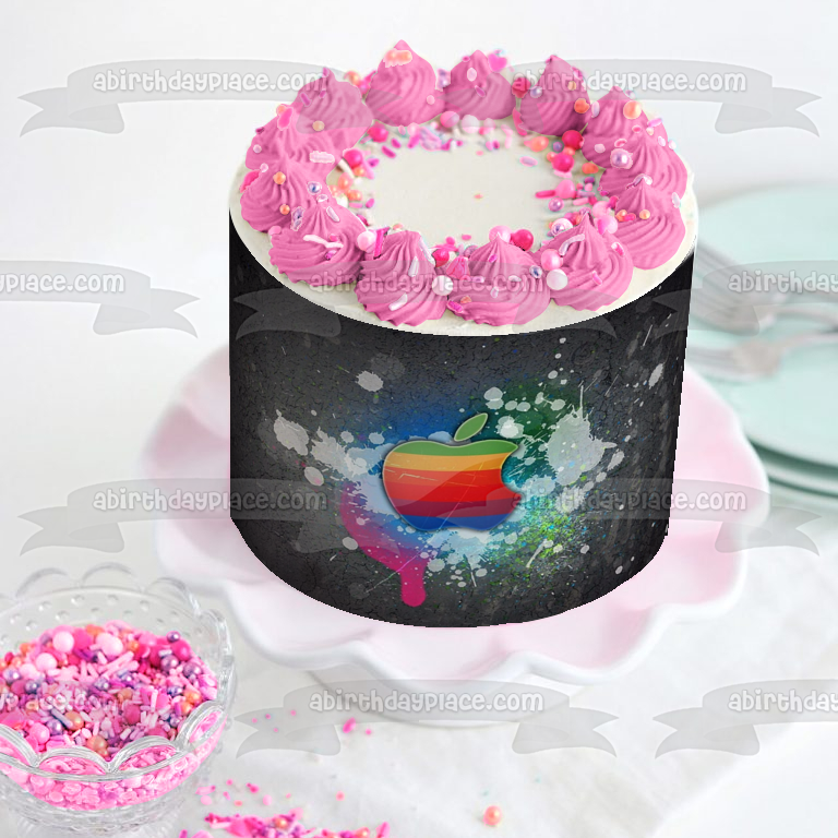 Apple Mac Computer Vintage Rainbow Edible Cake Topper Image ABPID00485