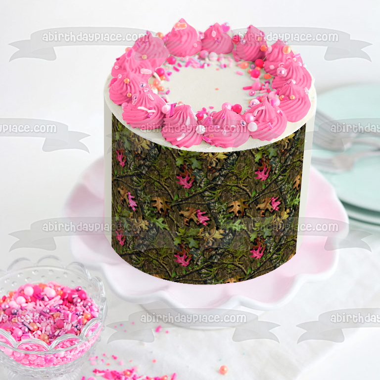 Mossy Oak Camo Camuflaje Hojas Rosa Edible Cake Topper Imagen ABPID00695 