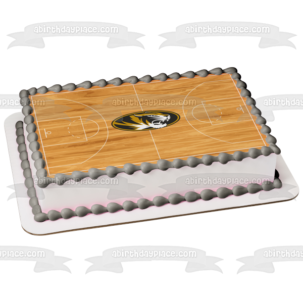 Imagen comestible para tarta con el logotipo de la Universidad de Missouri de los Tigres de Missouri, atletismo, cancha de baloncesto, ABPID00798 