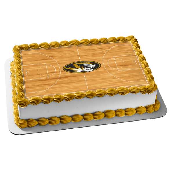 Imagen comestible para tarta con el logotipo de la Universidad de Missouri de los Tigres de Missouri, atletismo, cancha de baloncesto, ABPID00798 