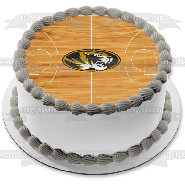 Imagen comestible para tarta con el logotipo de la Universidad de Missouri de los Tigres de Missouri, atletismo, cancha de baloncesto, ABPID00798 